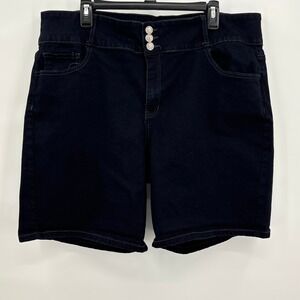 Copperflash Black Curvy Bermuda Shorts High Rise Triple Button Denim 20.5 Waist